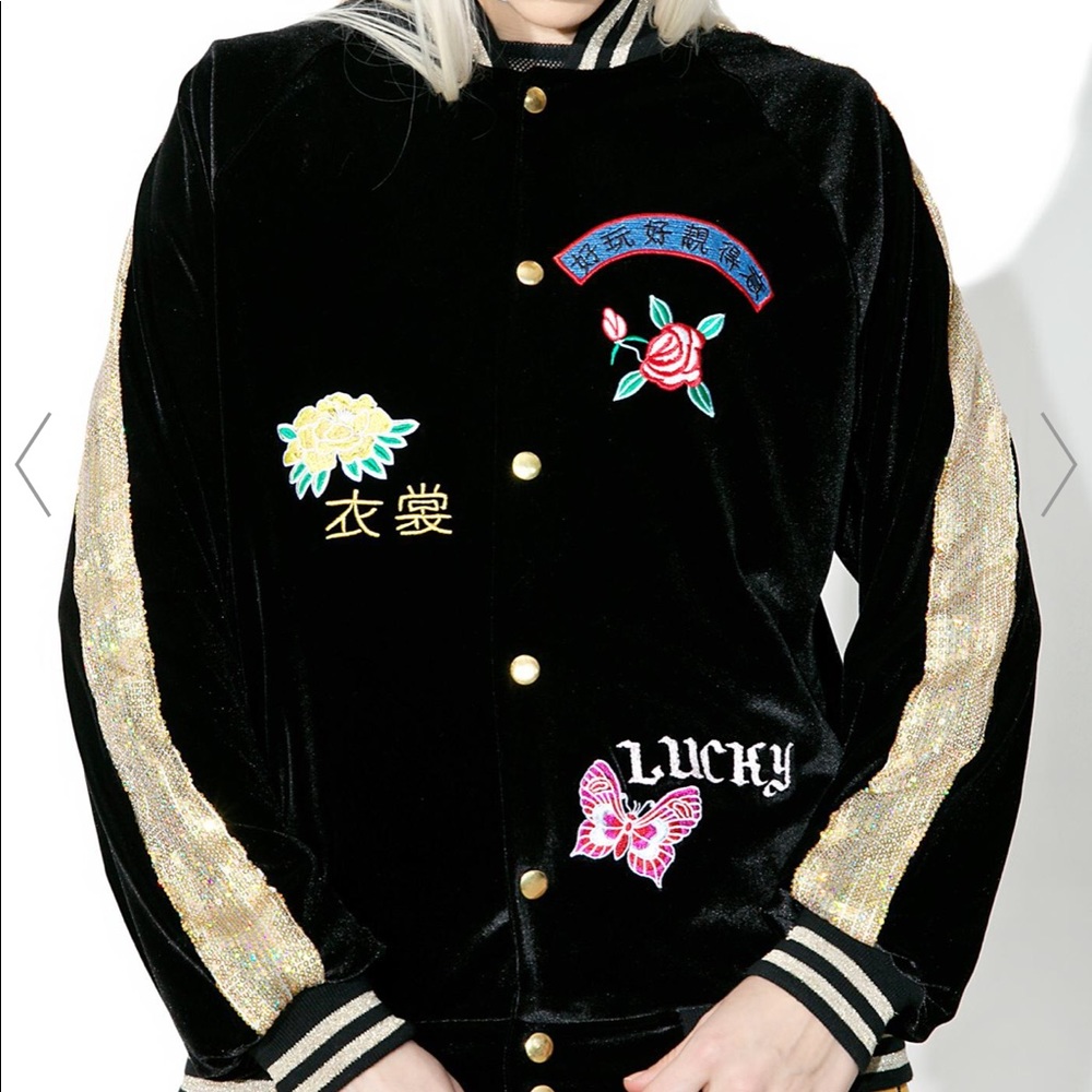 Jaded London embroidered velvet & sequin bomber